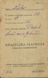 Książeczka płatnicza podatku gruntowego, płatnik Anna Mykietów (z d. Tkaczuk)