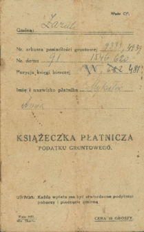 Książeczka płatnicza podatku gruntowego, płatnik Anna Mykietów (z d. Tkaczuk)