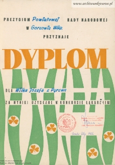 Józef Wilk - Dyplom za wyniki uzyskane w konkurskie łąkarskim
