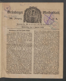 Gr&uuml;nberger Wochenblatt, No. 1. (3. Januar 1850)