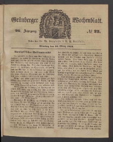 Grünberger Wochenblatt, No. 22. (18. März 1850)
