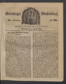 Gr&uuml;nberger Wochenblatt, No. 30. (15. April 1850)