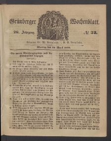 Gr&uuml;nberger Wochenblatt, No. 32. (22. April 1850)