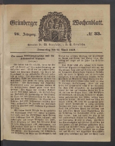 Gr&uuml;nberger Wochenblatt, No. 33. (25. April 1850)