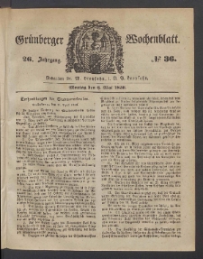 Gr&uuml;nberger Wochenblatt, No. 36. (6. Mai 1850)