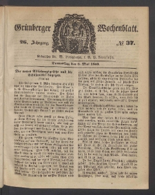 Gr&uuml;nberger Wochenblatt, No. 37. (9. Mai 1850)