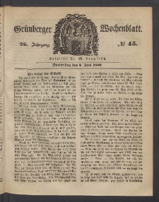 Gr&uuml;nberger Wochenblatt, No. 45. (6. Juni 1850)