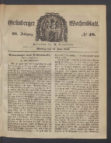 Gr&uuml;nberger Wochenblatt, No. 48. (17. Juni 1850)