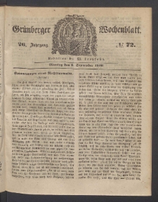 Grünberger Wochenblatt, No. 72. (9. September 1850)