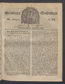 Gr&uuml;nberger Wochenblatt, No. 73. (12. September 1850)