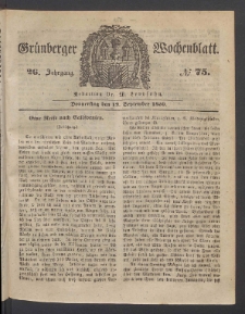 Gr&uuml;nberger Wochenblatt, No. 75. (19. September 1850)