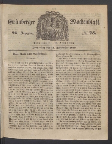 Grünberger Wochenblatt, No. 75. (19. September 1850)