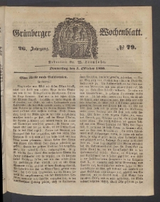 Gr&uuml;nberger Wochenblatt, No. 79. (3. Oktober 1850)