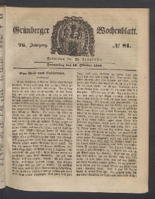 Gr&uuml;nberger Wochenblatt, No. 81. (10. Oktober 1850)