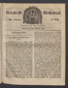 Gr&uuml;nberger Wochenblatt, No. 84. (21. Oktober 1850)