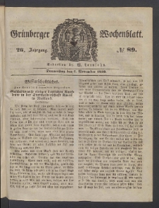 Gr&uuml;nberger Wochenblatt, No. 89. (7. November 1850)