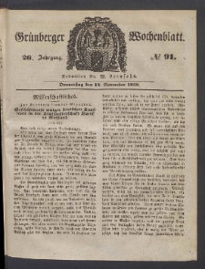 Gr&uuml;nberger Wochenblatt, No. 91. (14. November 1850)