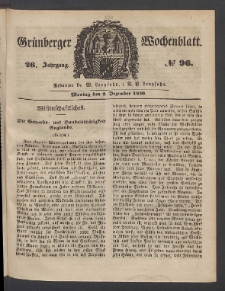 Gr&uuml;nberger Wochenblatt, No. 96. (2. Dezember 1850)