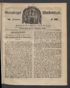 Gr&uuml;nberger Wochenblatt, No. 99. (12. Dezember 1850)