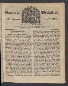 Gr&uuml;nberger Wochenblatt, No. 103. (26. Dezember 1850)