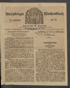 Gr&uuml;nberger Wochenblatt, No. 61. (29. Juli 1852)