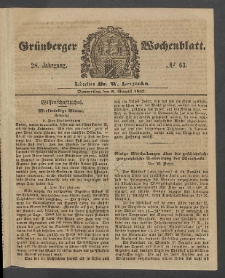 Gr&uuml;nberger Wochenblatt, No. 63. (5. August 1852)