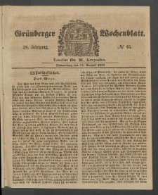 Gr&uuml;nberger Wochenblatt, No. 65. (12. August 1852)
