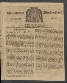 Gr&uuml;nberger Wochenblatt, No. 67. (19. August 1852)