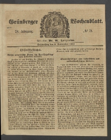 Gr&uuml;nberger Wochenblatt, No. 71. (2. September 1852)
