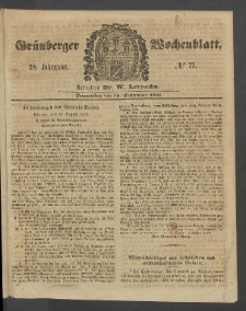 Gr&uuml;nberger Wochenblatt, No. 75. (16. September 1852)