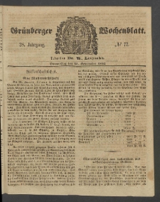 Gr&uuml;nberger Wochenblatt, No. 77. (23. September 1852)