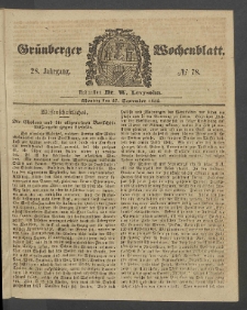 Grünberger Wochenblatt, No. 78. (27. September 1852)