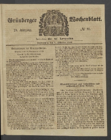 Gr&uuml;nberger Wochenblatt, No. 81. (7. Oktober 1852)