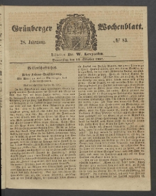 Gr&uuml;nberger Wochenblatt, No. 83. (14. Oktober 1852)