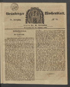 Gr&uuml;nberger Wochenblatt, No. 85. (21. Oktober 1852)