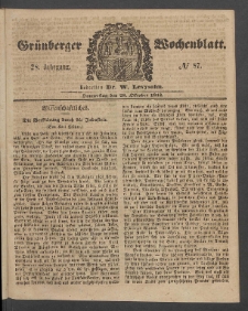 Gr&uuml;nberger Wochenblatt, No. 87. (28. Oktober 1852)