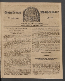 Grünberger Wochenblatt, No. 89. (4. November 1852)