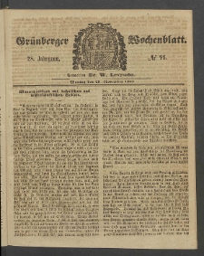 Gr&uuml;nberger Wochenblatt, No. 96. (29. November 1852)