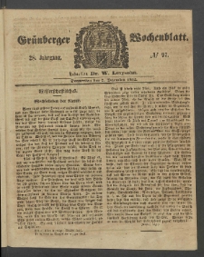 Gr&uuml;nberger Wochenblatt, No. 97. (2. Dezember 1852)