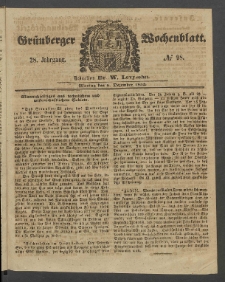 Gr&uuml;nberger Wochenblatt, No. 98. (6. Dezember 1852)
