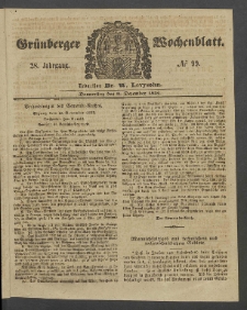 Gr&uuml;nberger Wochenblatt, No. 99. (9. Dezember 1852)