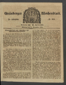 Gr&uuml;nberger Wochenblatt, No. 100. (13. Dezember 1852)
