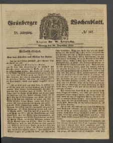 Gr&uuml;nberger Wochenblatt, No. 102. (20. Dezember 1852)