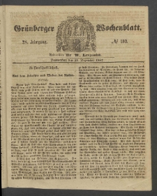 Gr&uuml;nberger Wochenblatt, No. 103. (23. Dezember 1852)