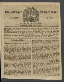 Gr&uuml;nberger Wochenblatt, No. 104. (30. Dezember 1852)