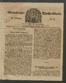 Gr&uuml;nberger Wochenblatt, No. 12. (10. Februar 1853)