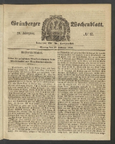 Gr&uuml;nberger Wochenblatt, No. 17. (28. Februar 1853)