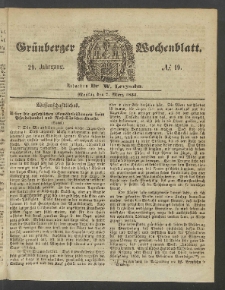 Gr&uuml;nberger Wochenblatt, No. 19. (7. M&auml;rz 1853)