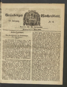 Gr&uuml;nberger Wochenblatt, No. 21. (14. M&auml;rz 1853)