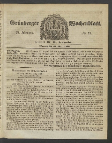 Gr&uuml;nberger Wochenblatt, No. 25. (28. M&auml;rz 1853)
